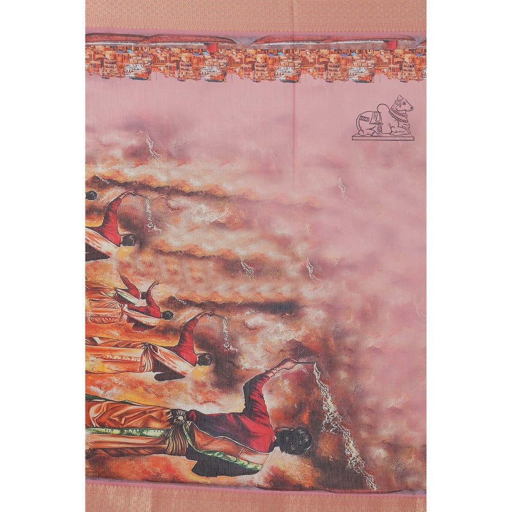 Zal from Benaras Kashi Ghat Printed Pink Pure Silk Banarasi Handloom Dupatta