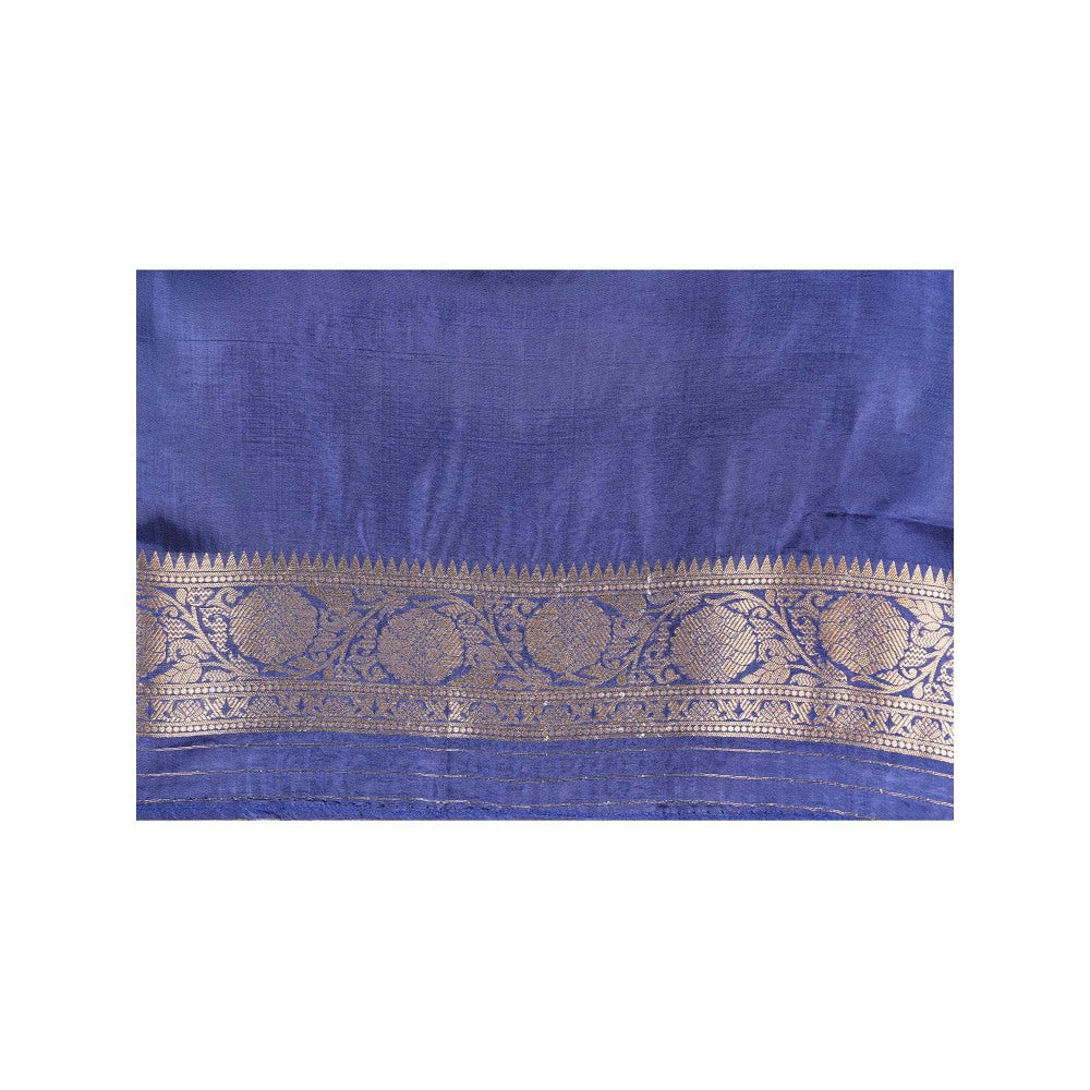 Zal from Benaras Dark Blue Pure Katan Silk Banarasi Handloom Saree without Blouse
