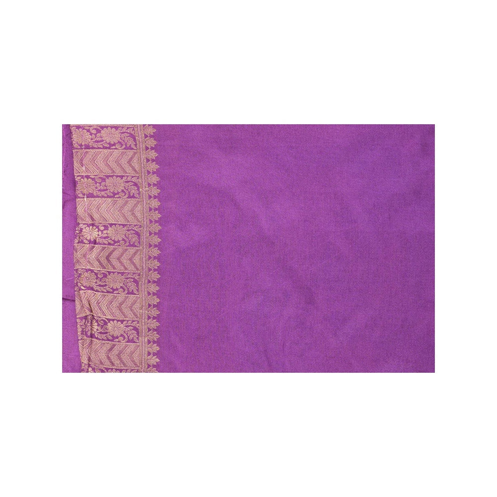 Zal from Benaras Purple Pure Monga Silk Banarasi Handloom Saree without Blouse