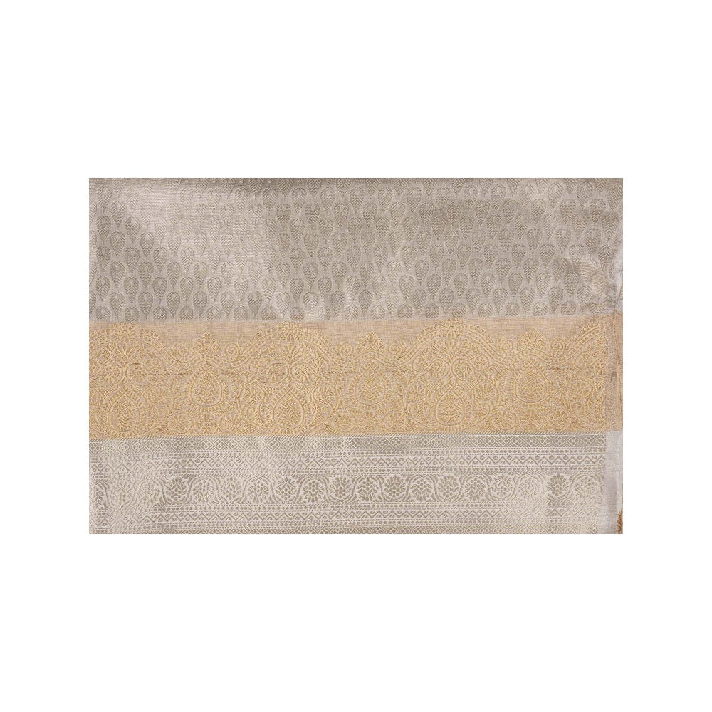 Zal from Benaras Silver Kanjivaram Zari Silk Banarasi Handloom Saree without Blouse