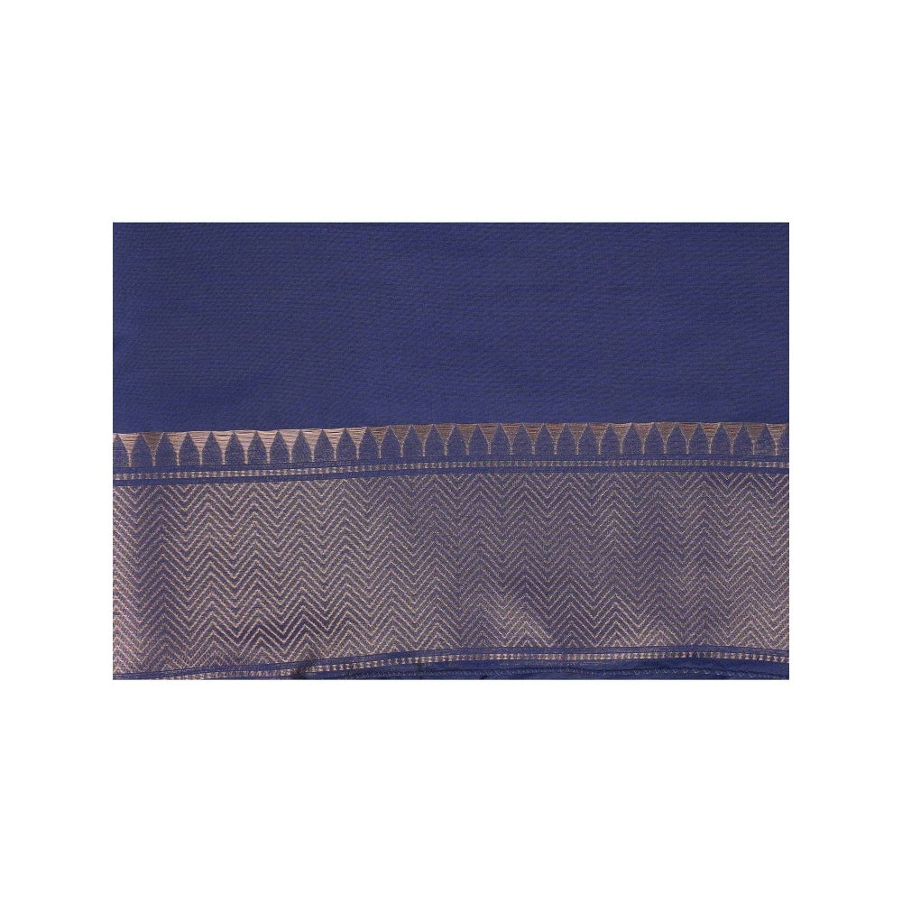 Zal from Benaras Navy Blue Pure Silk Brocade Banarasi Handloom Saree without Blouse