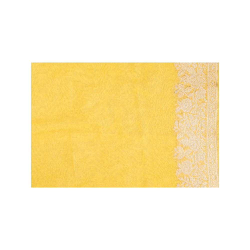 Zal from Benaras Lemon Yellow Pure Monga Silk Banarasi Handloom Saree without Blouse Piece