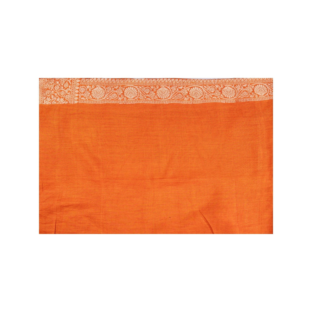Zal from Benaras Orange Pure Monga Silk Banarasi Handloom Saree without Blouse Piece