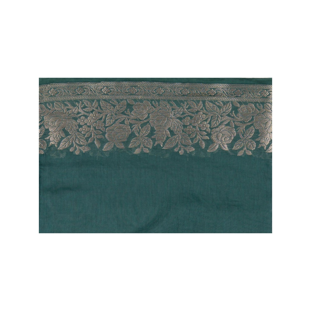 Zal from Benaras Teal Pure Monga Silk Banarasi Handloom Saree without Blouse Piece