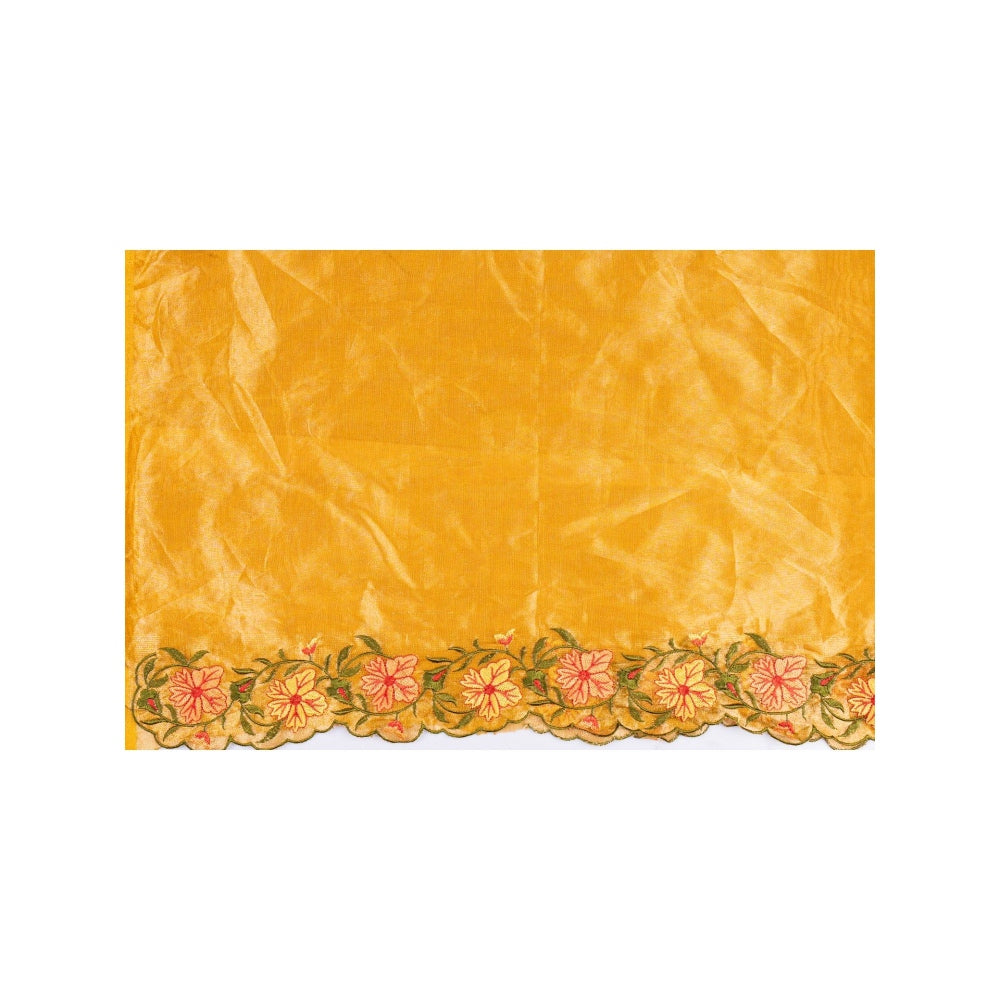 Zal from Benaras Orange Pure Tissue Silk Hand Embroidered Saree without Blouse Piece