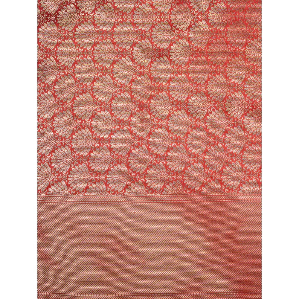 Zal from Benaras Red Pure Silk Banarasi Handloom Saree Without Blouse