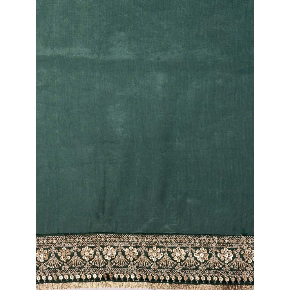 Zal from Benaras Teal Green Pure Katan Silk Banarasi Handloom Saree Without Blouse
