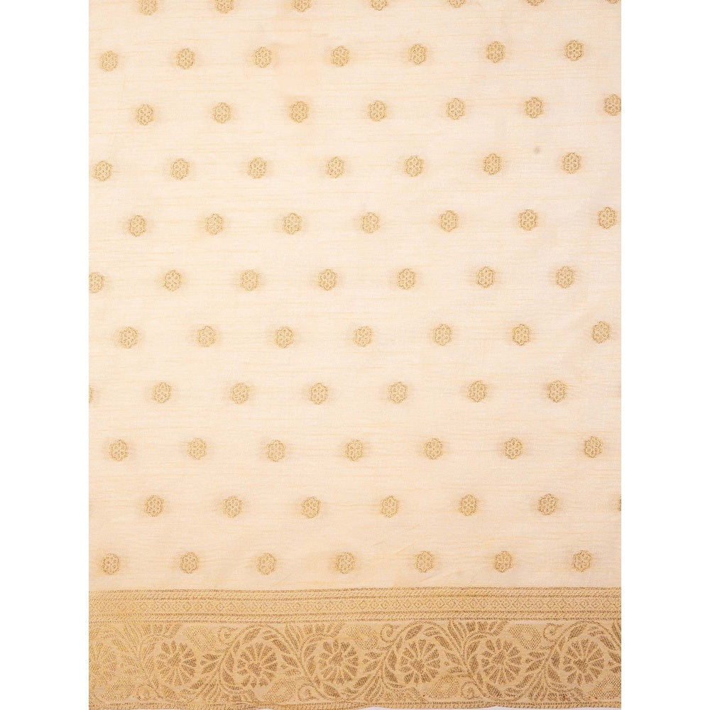 Zal from Benaras Cream Pure Katan Silk Banarasi Handloom Saree Without Blouse