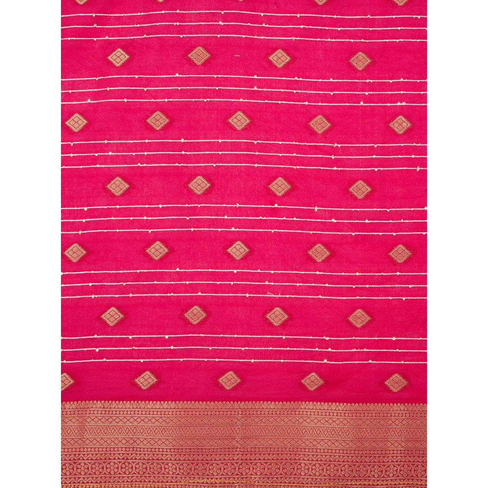 Zal from Benaras Rani Pink Pure Katan Banarasi Handloom Saree Without Blouse