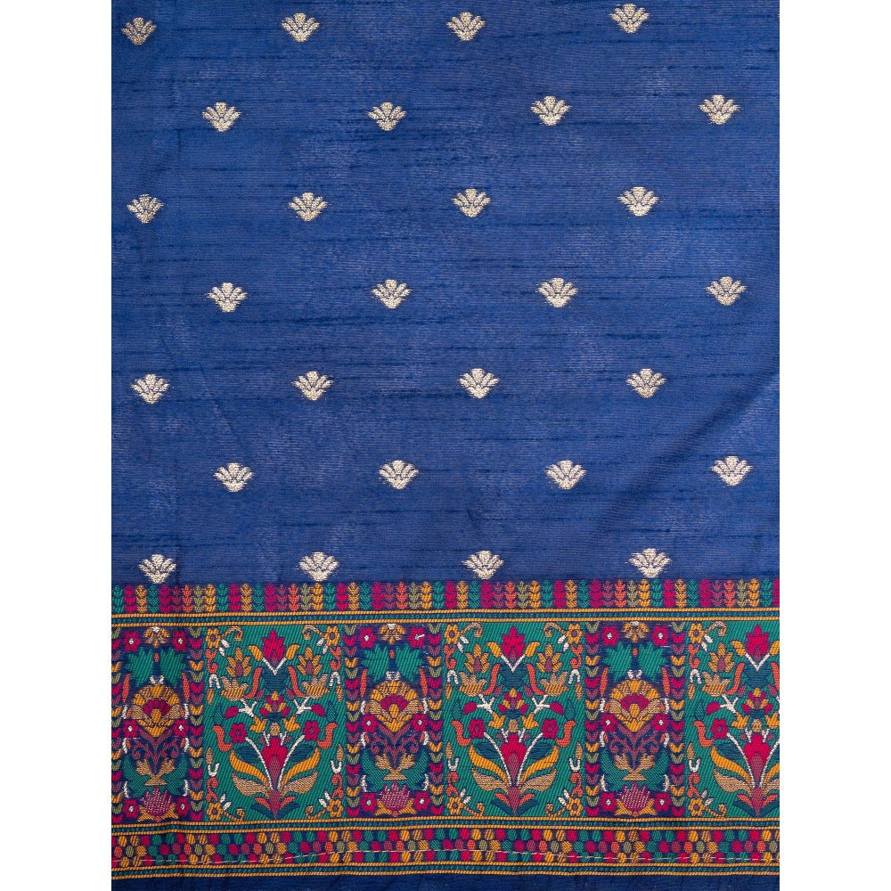 Zal from Benaras Blue Pure Silk Banarasi Meenakari Handloom Saree Without Blouse