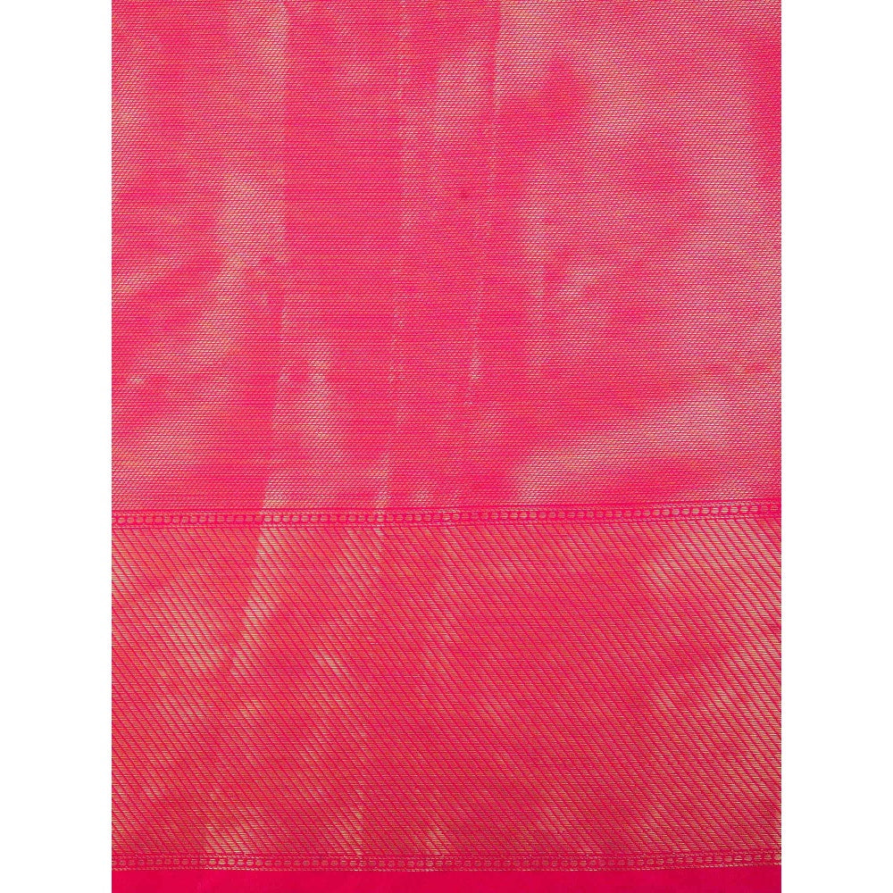 Zal from Benaras Pink Kanjeevaram Silk Banarasi Handloom Saree Without Blouse