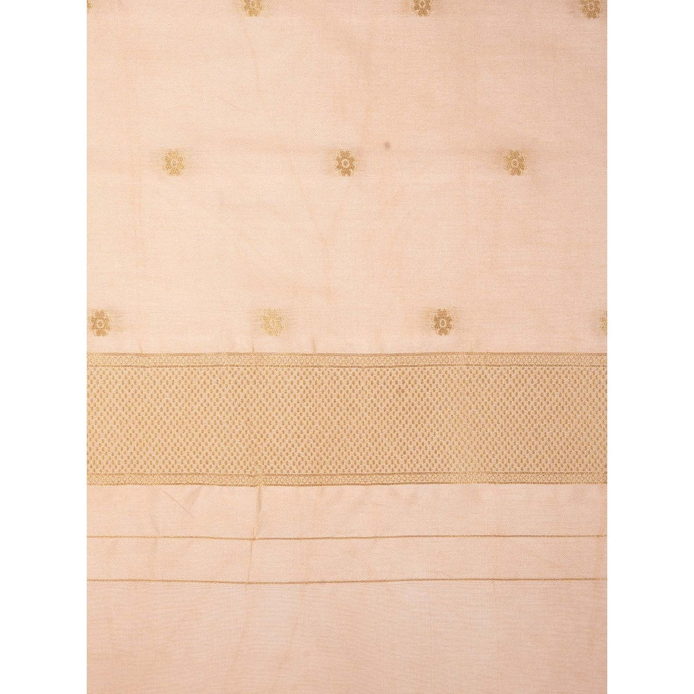 Zal from Benaras Rose Cream Pure Katan Silk Banarasi Handloom Saree Without Blouse