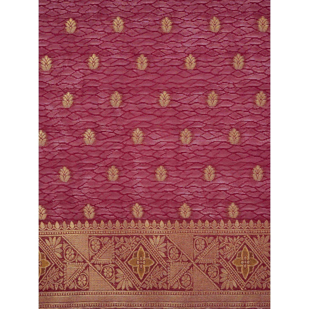 Zal from Benaras Maroon Pure Silk Banarasi Handloom Saree Without Blouse
