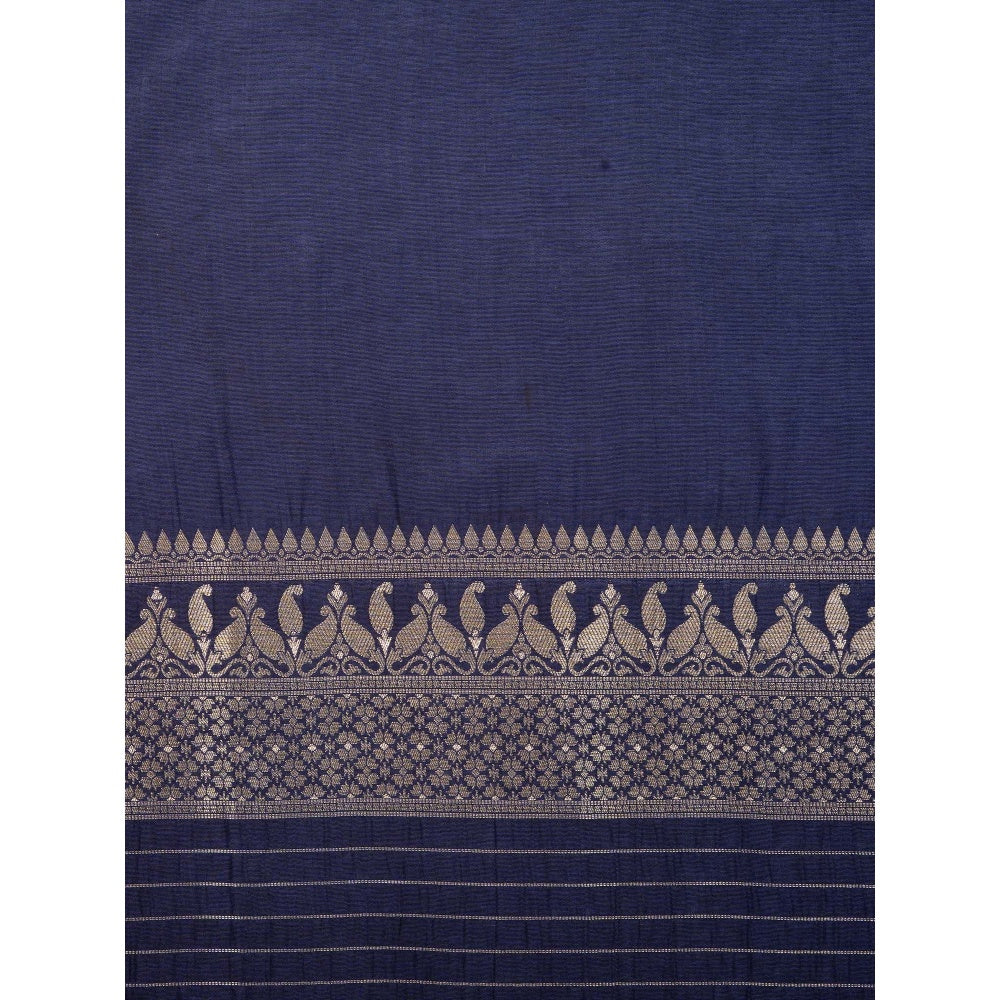 Zal from Benaras Navy Blue Pure Katan Silk Banarasi Handloom Saree Without Blouse