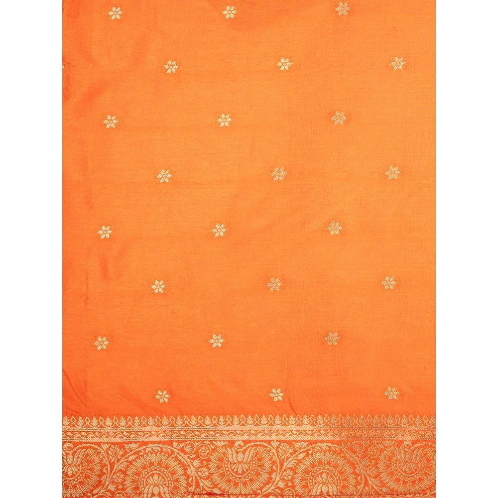 Zal from Benaras Orange Pure Katan Silk Banarasi Handloom Saree Without Blouse