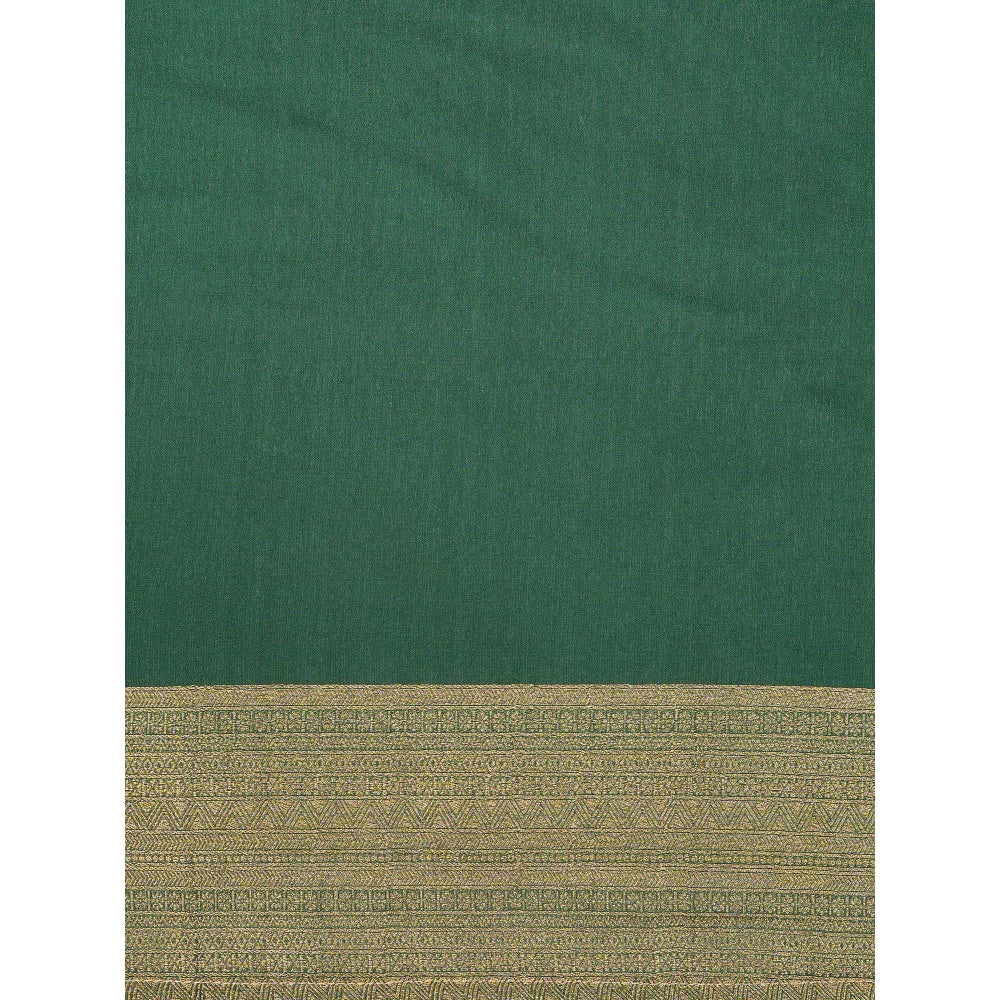 Zal from Benaras Bottle Green Pure Chiffon Banarasi Handloom Saree Without Blouse