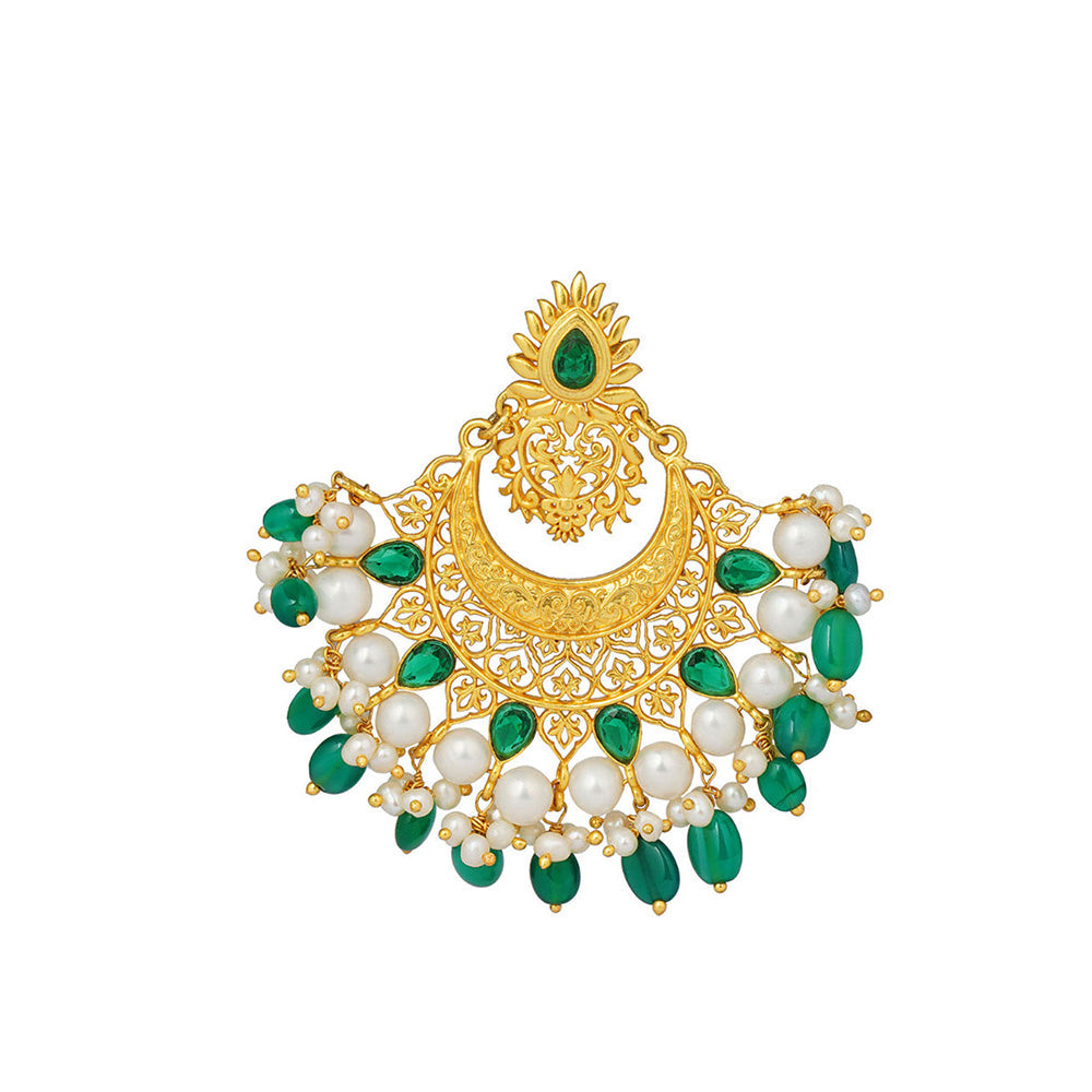 ZARIIN Green White Miniature Pearls Handcrafted Dangler Earrings