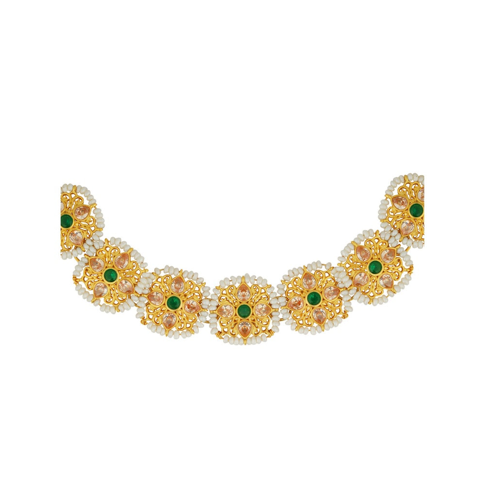 ZARIIN Green Gold Plated Handcrafted Choker Necklace