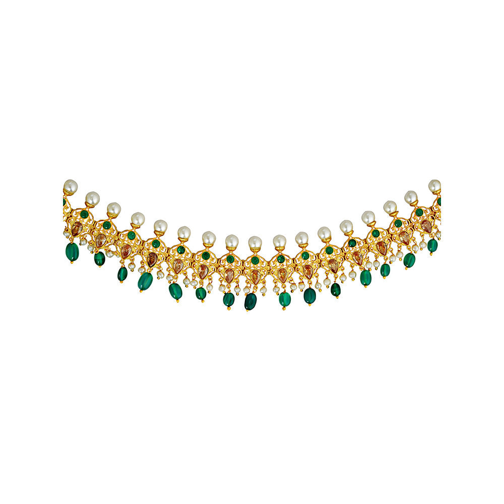ZARIIN Green Gold Plated Handcrafted Choker Necklace