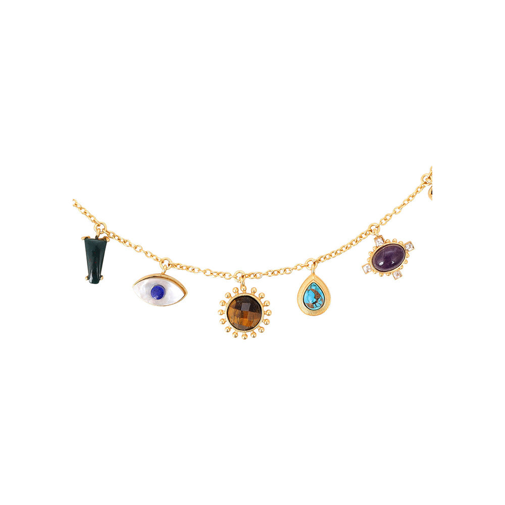 ZARIIN 22Kt Gold Plated Multi Stone Healing Pendants Necklace
