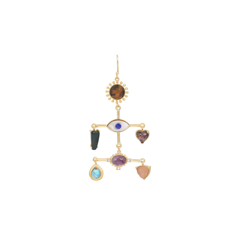 ZARIIN 22Kt Gold Plated Multi Stone Healing Drop and Dangler Earrings