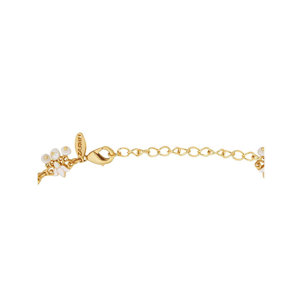 ZARIIN 22KT Gold Dipped in White Enamel Lotus Silk Delicate Collar Necklace