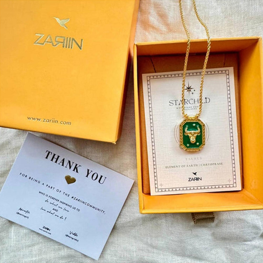 ZARIIN Taurus Zodiac Tablet Reversible Necklace With Chrysoprase