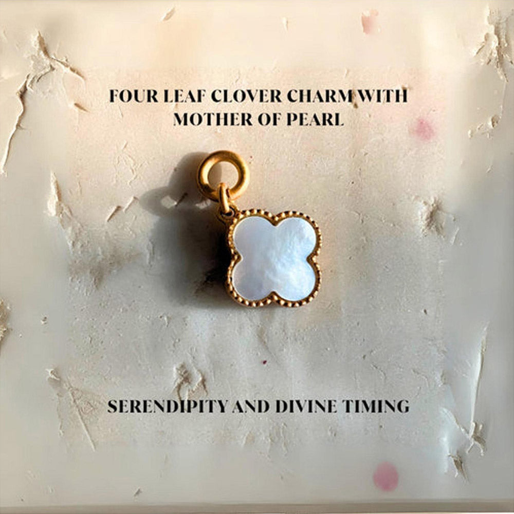 ZARIIN Four Leaf Clover Charm With Mother Of Pearl For Serendipity And Divine Timing