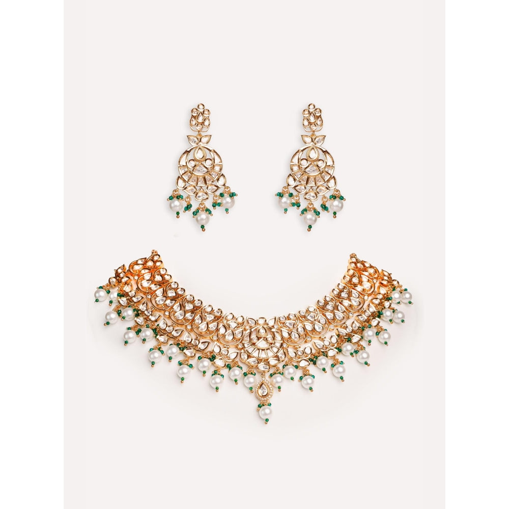 Zevar By Geeta Zovika Kundan Necklace With Pair Of Earring