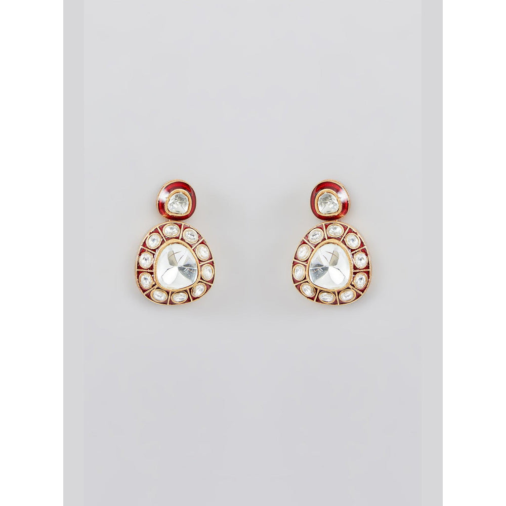 Zevar By Geeta Natasha Red Meenakari Polka Necklace With Pair Of Earring