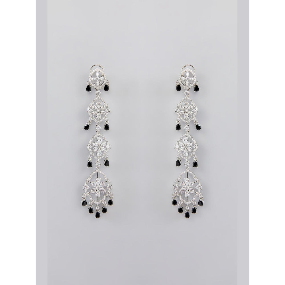 Zevar By Geeta Black Ann Onyx Diamond Danglers Earrings