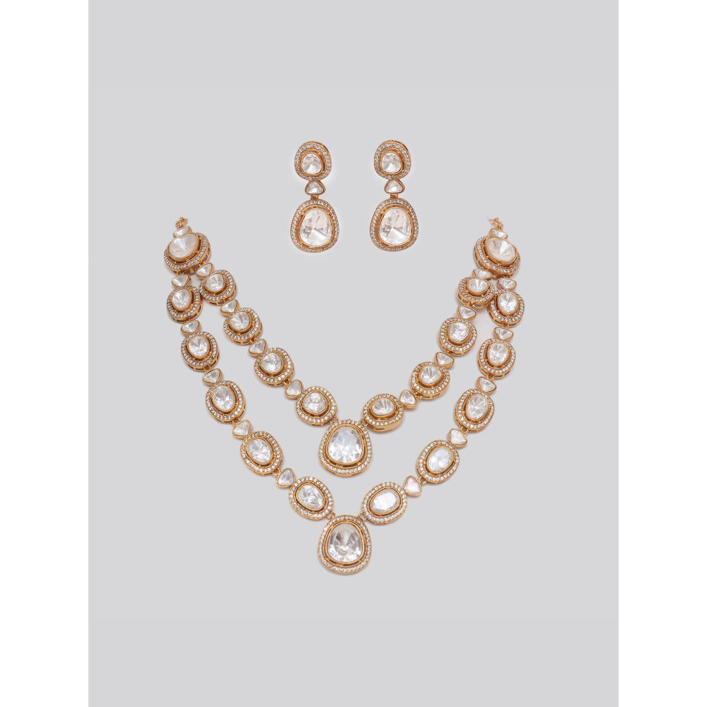 Zevar By Geeta White Pihu Moissanite Necklace and Pair Of Earrings