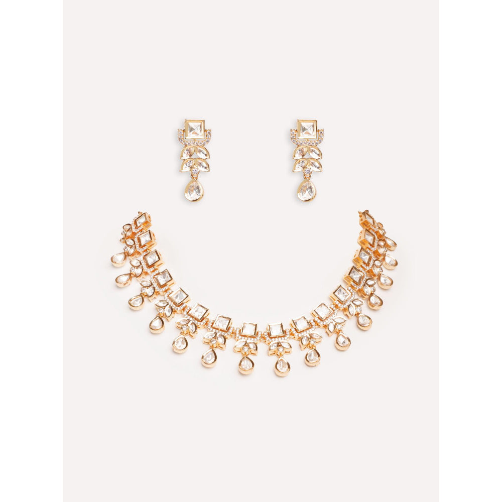 Zevar By Geeta Gold Saishali Kundan Necklace and Pair Of Earrings