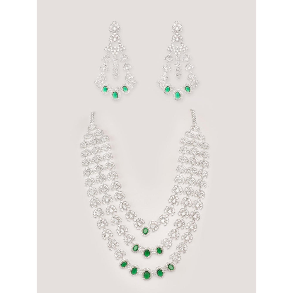 Zevar By Geeta Falak Diamond Green Necklace with Pair Of Earrings