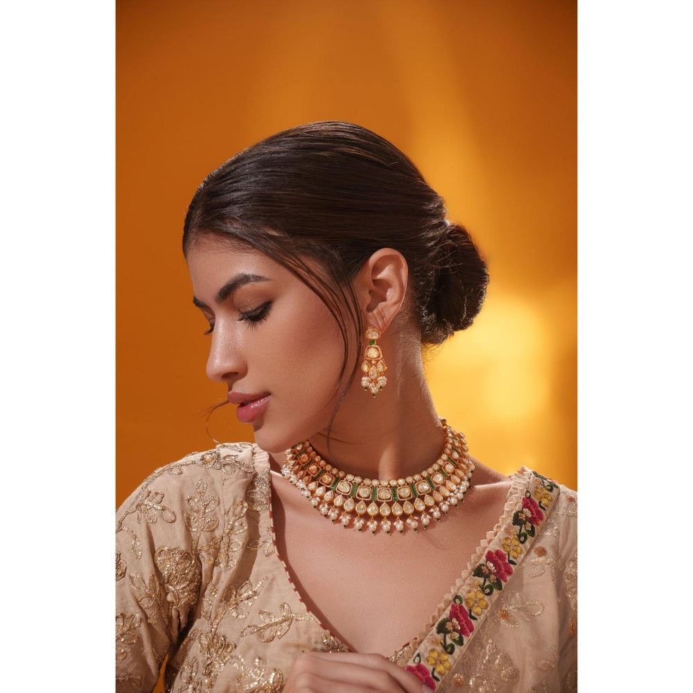Zevar By Geeta Aarshna Moissanite White Necklace with Pair Of Earrings