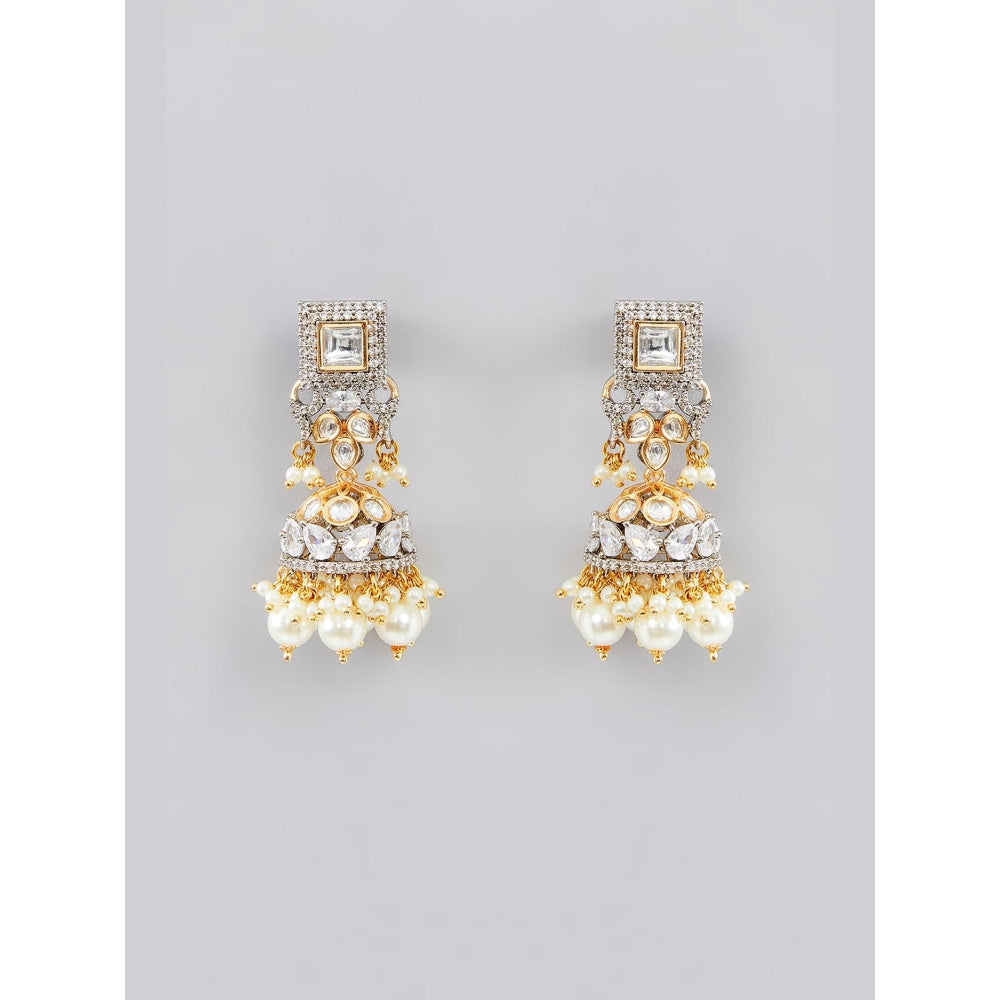 Zevar By Geeta Blue Mohika Pearl Kundan Choker with Pair Of Earrings
