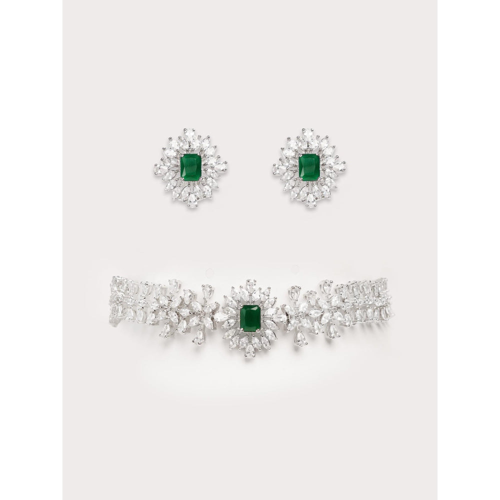 Zevar By Geeta Myra Green Emerald Diamond Choker with Pair Of Earrings