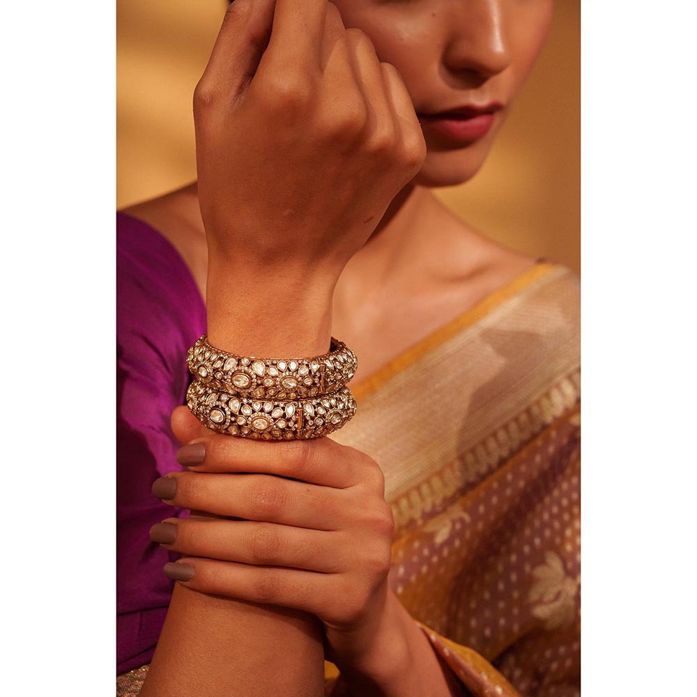 Zevar By Geeta Gold Umrao Moissanite Bangles
