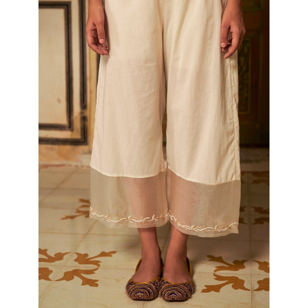 Zoon Off-White Embroidered-Sequined Anarkali Kurta in with Pant and Dupatta (Set of 3)