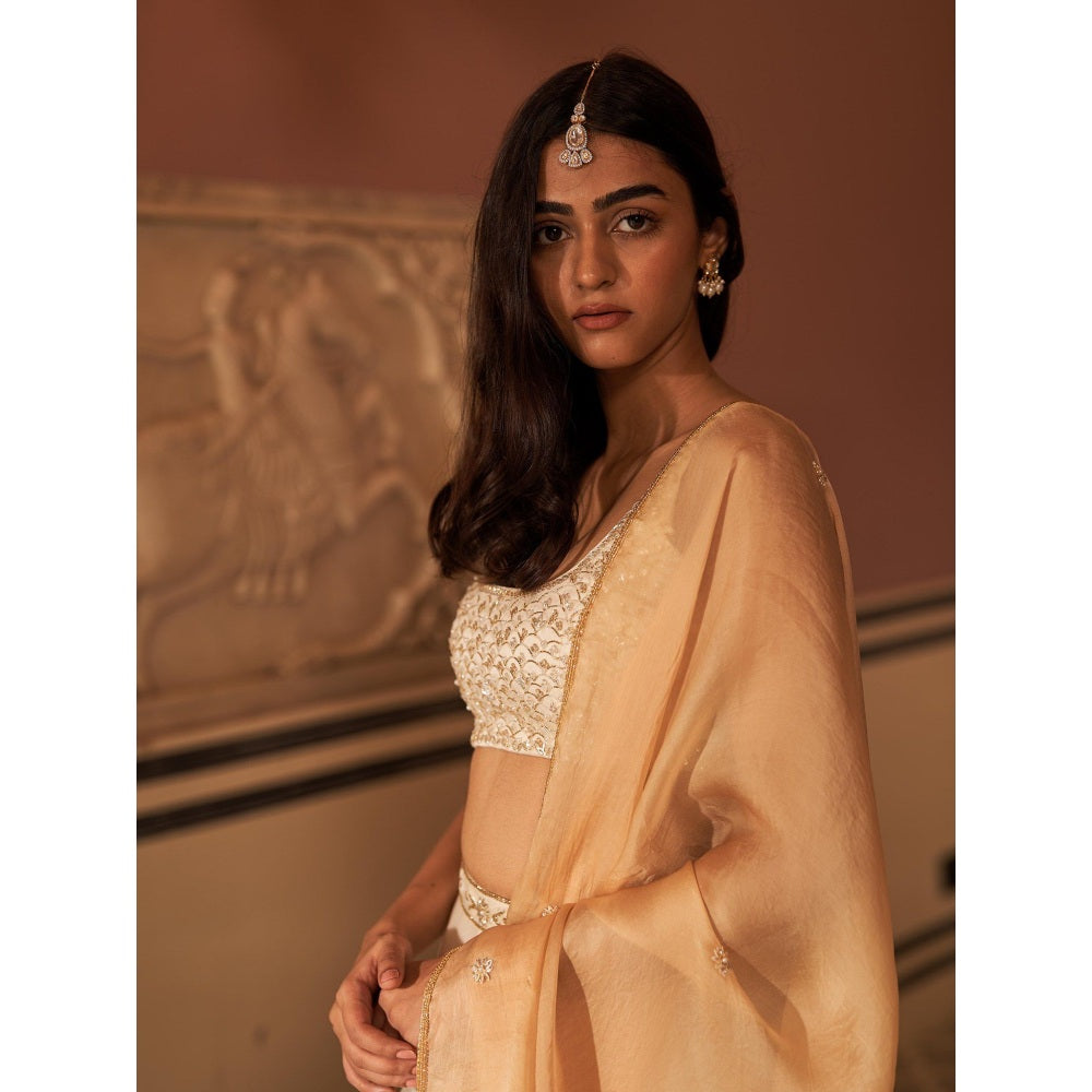 Zoon An Ivory Embroidered- Sequined Lehenga with Blouse and Dupatta (Set of 3)