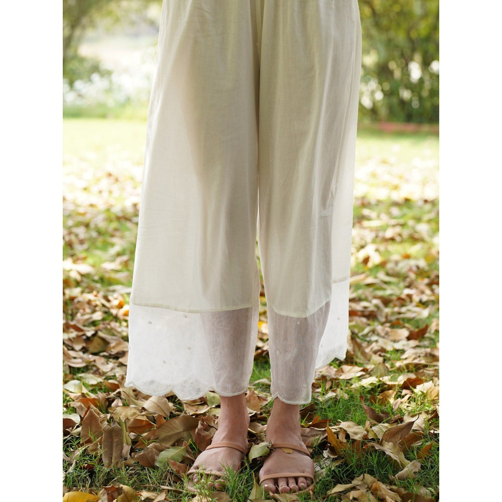 Zoon Off White Embroidered Anarkali Kurta with Pant and Dupatta (Set of 3)