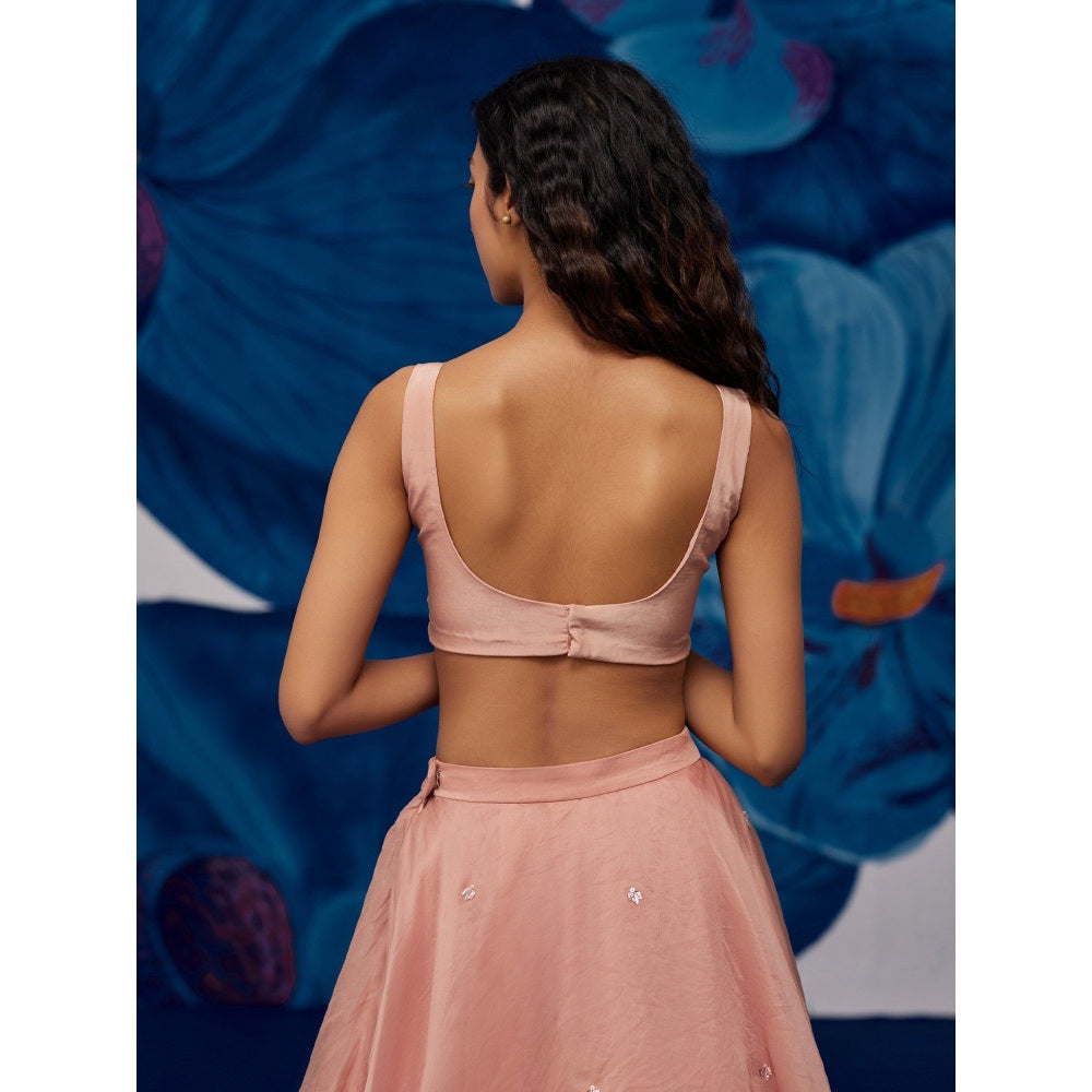 Zoon Rose Gold Embroidered- Sequined Jacket- Lehenga with Blouse and Dupatta (Set of 3)