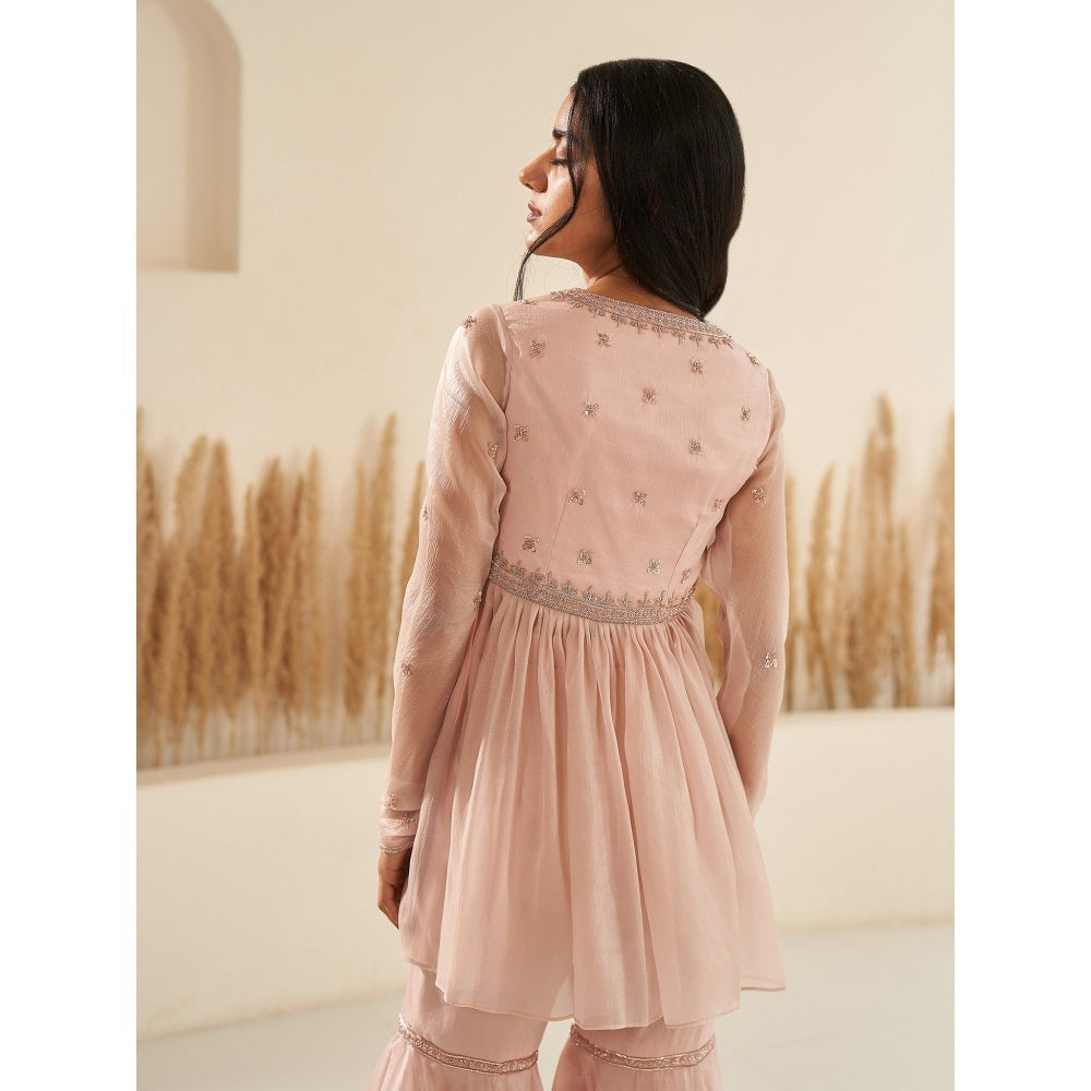 Zoon Nude Color Hand Embroidery Kurti with Sharara and Dupatta (Set of 3)
