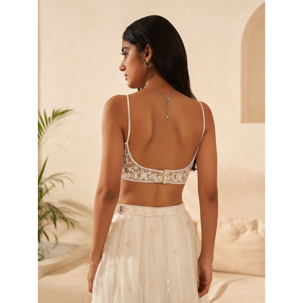 Zoon Off-White Embroidered-Sequined Lehenga with Blouse and Dupatta (Set of 3)