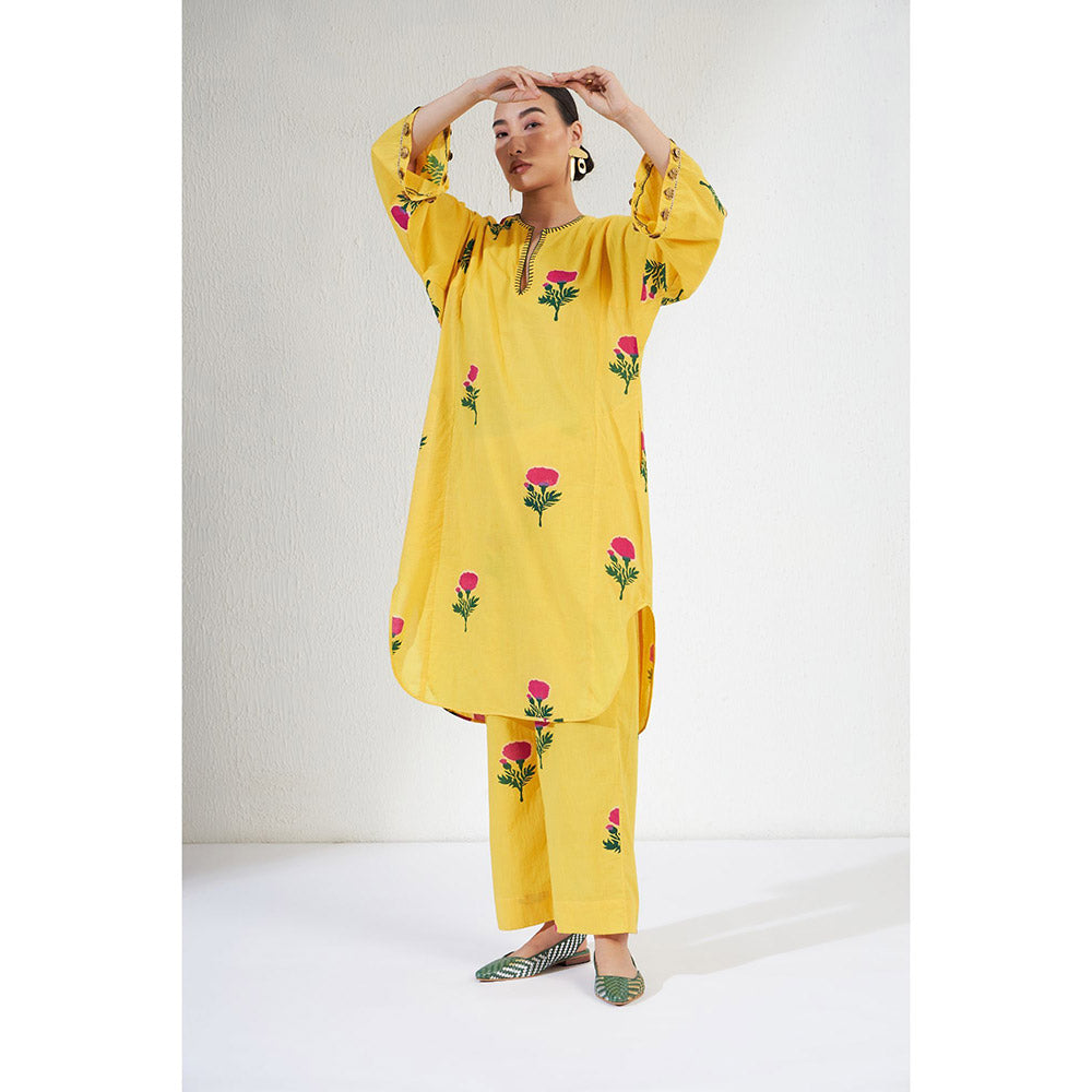 Aavidi By Dimple Gulnaar Yellow Floral Co-ord (Set of 2)