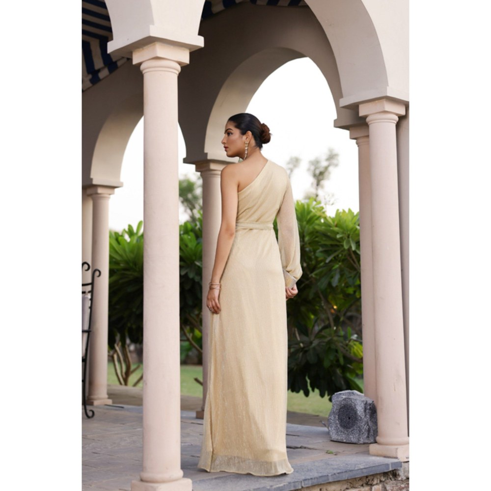 AlterEGO Isla Beige Shimmer Maxi Dress