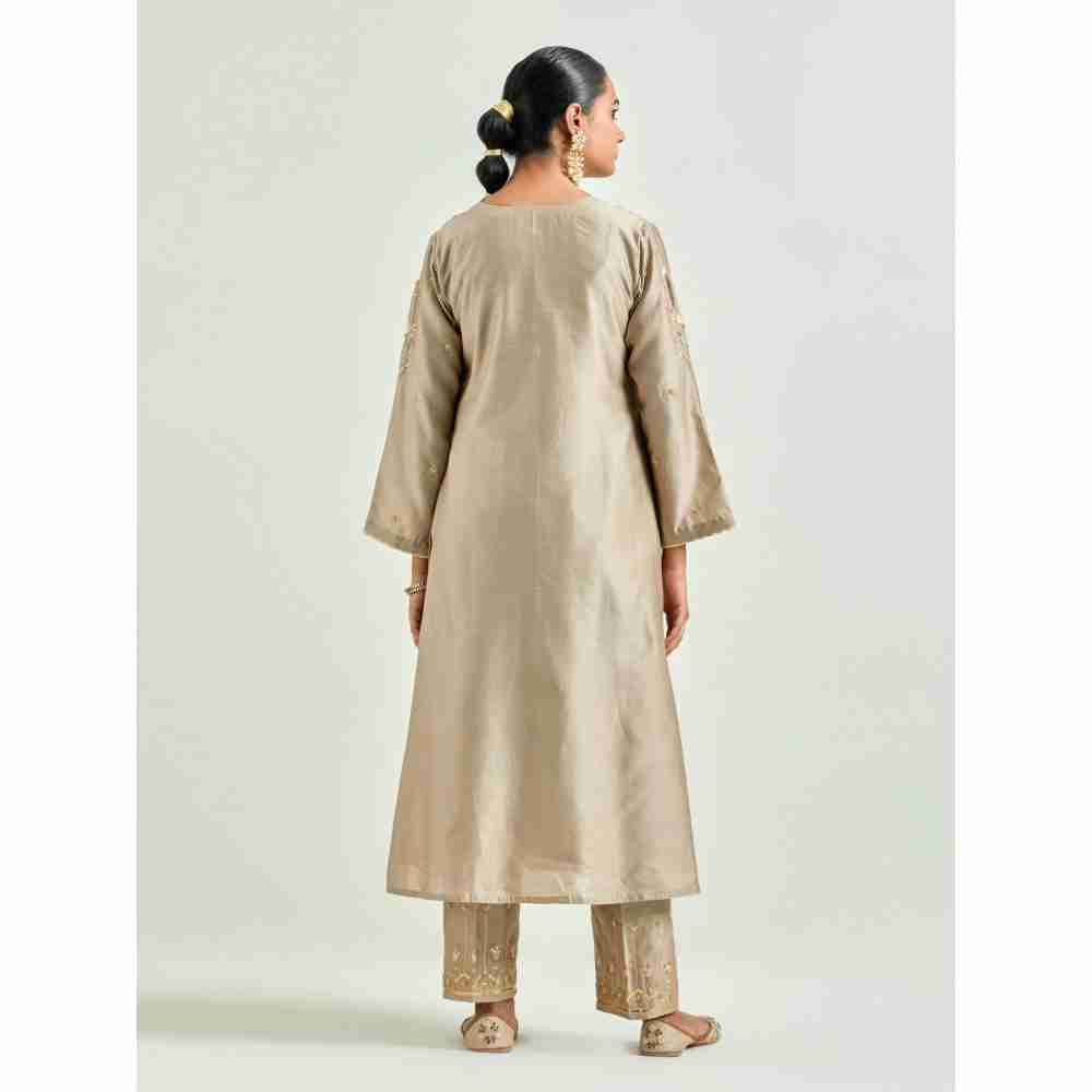 Anantaa by Roohi Trehan Brown Hand Embroidered Silk Chanderi Kurta with Gota