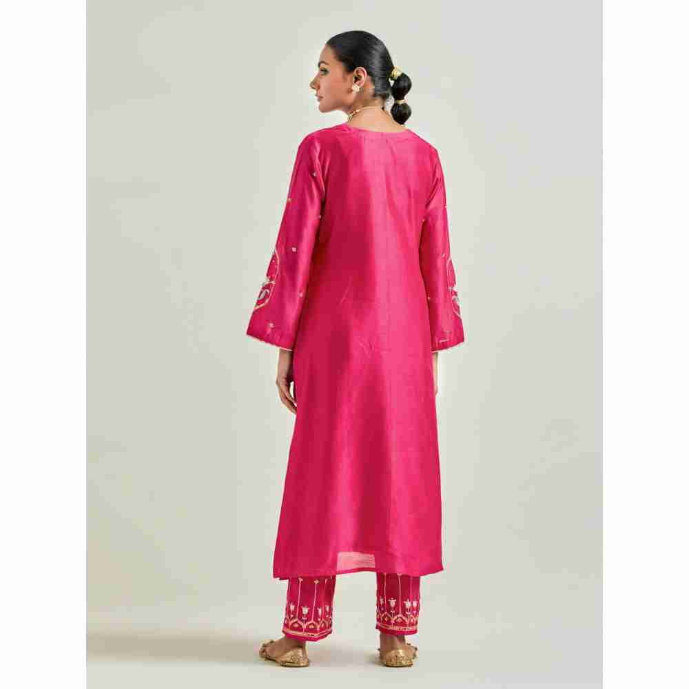 Anantaa by Roohi Trehan Magenta Hand Embroidered Silk Chanderi Kurta with Gota