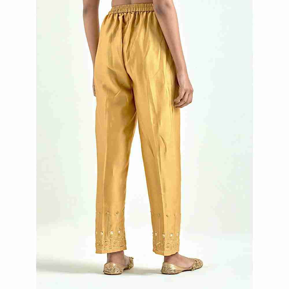 Anantaa by Roohi Trehan Mustard Silk Chanderi Palazzo with Embroidered Hem