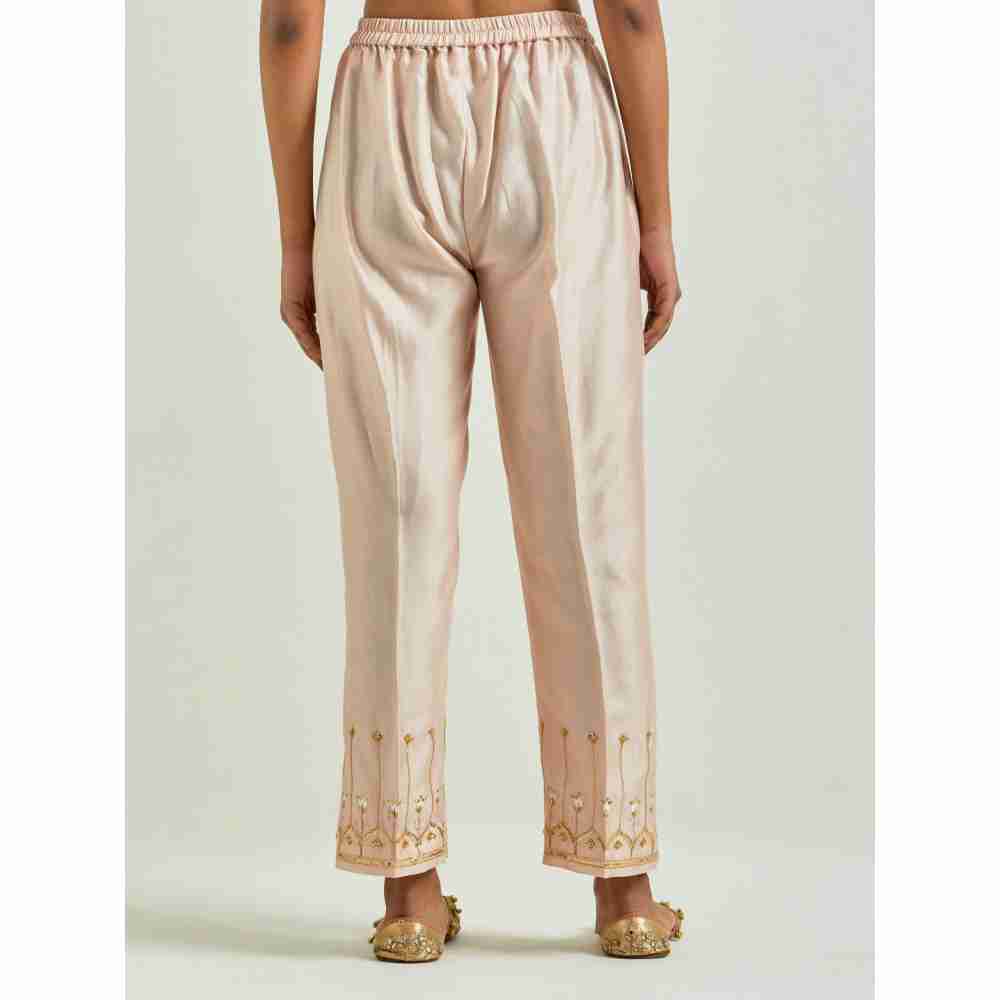 Anantaa by Roohi Trehan Beige Silk Chanderi Palazzo with Embroidered Hem